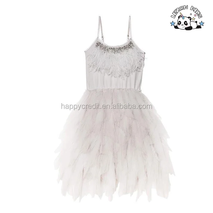 LEZONKIDS - OEM Girls Bead Goose Feather Pink Dress Kids Ballet Performance Party Dress Evening Party Princess Dress for Kids
